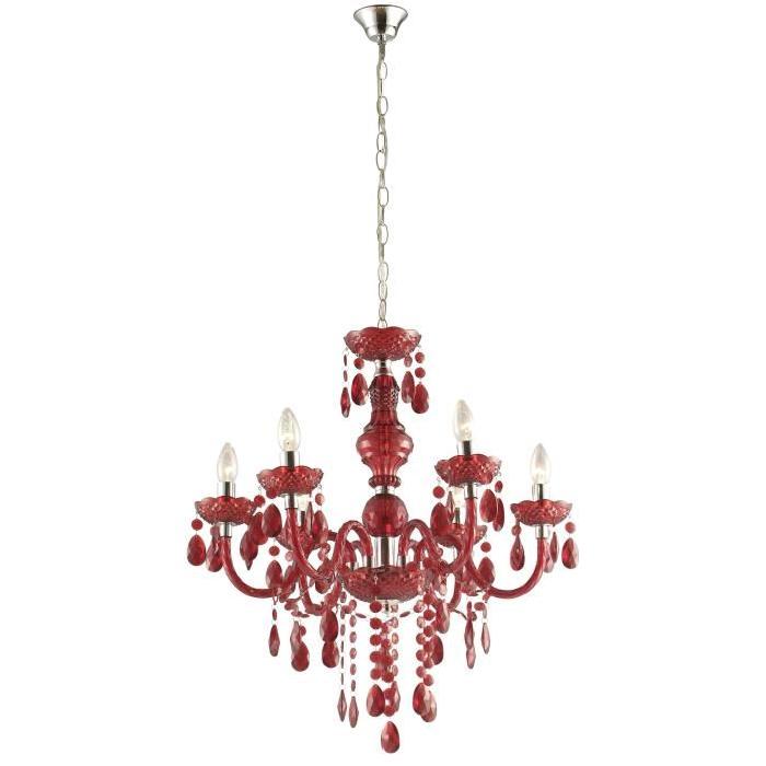 GLOBO LIGHTING Lustre - Cristaux acryliques - ř 67 cm - Hauteur 166 cm - Chrome rouge