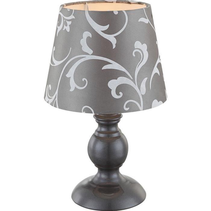 Lampe a poser métal - Tissu gris - Interrupteur - Diametre 17 cm - Hauteur 28 cm -  Gris