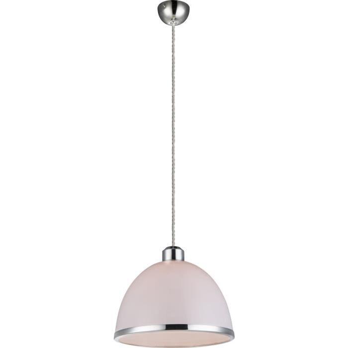 GLOBO LIGHTING Suspension luminaire chrome mat - Acrylique opal - Diametre 23 cm - Hauteur 120 cm - 40W - 230V