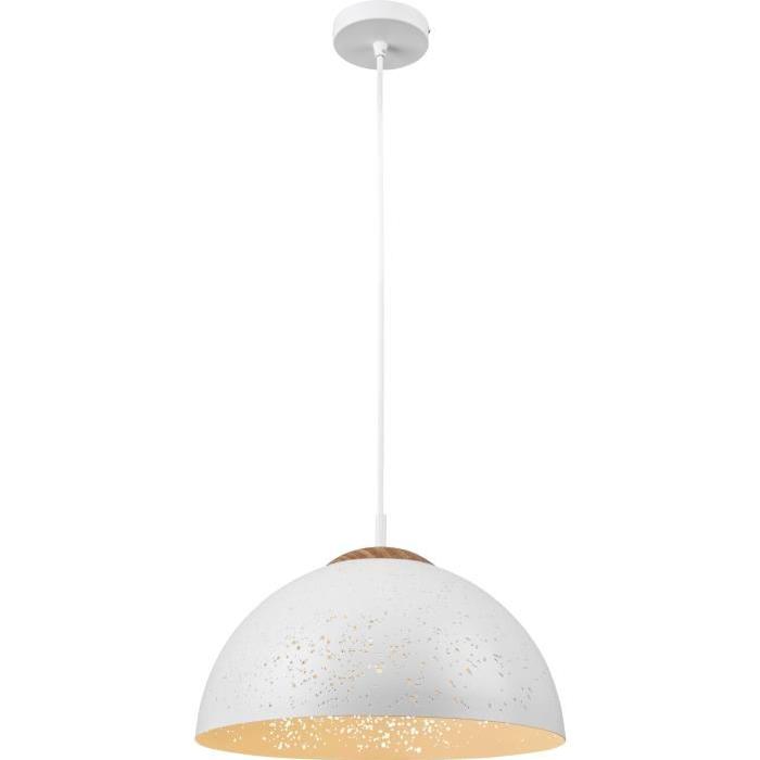 GLOBO LIGHTING Suspension bois - Diametre 40 cm - Hauteur 14 cm - Blanc