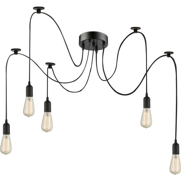 GLOBO LIGHTING Suspension - Tissu et plastique - ř 15 cm - Métal noir