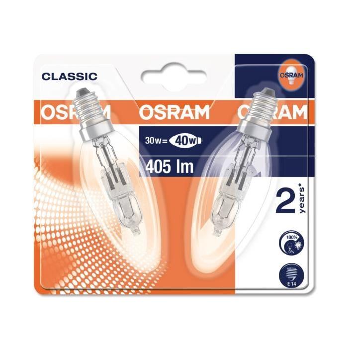 OSRAM Lot de 2 ampoules Eco-Halogenes E14 30 W équivalent a 40 W forme flamme