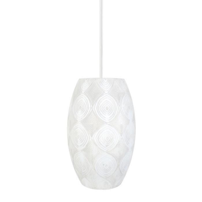 TOSEL Lustre - suspension polyester décor ikat Pow-How Ř15,5 cm E27 60W blanc