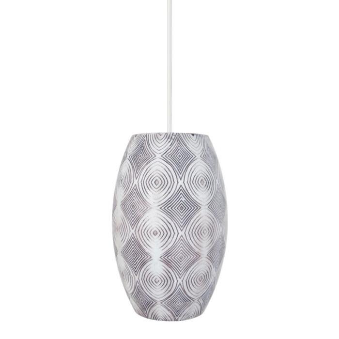 TOSEL Lustre - suspension polyester décor ikat Pow-How Ř15,5 cm E27 60W noir