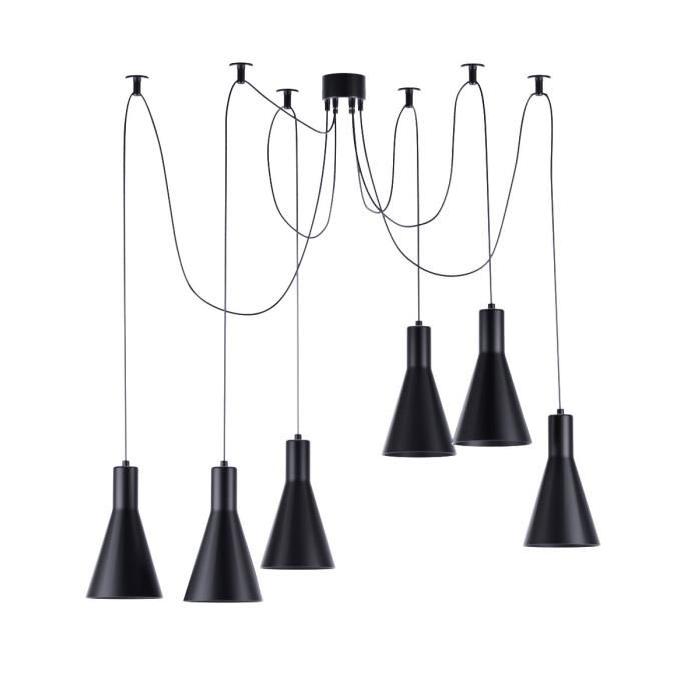 TOSEL Lustre - suspension a 6 lumieres câble 150 cm et fixation au plafond Krake E27 40W noir et or