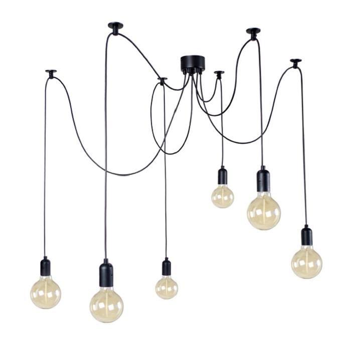 TOSEL Lustre - suspension a 6 lumieres câble 150 cm et fixation au plafond Krake E27 40W noir et transparent