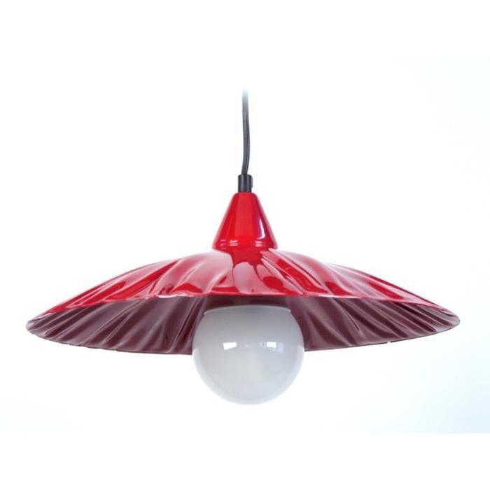 CONE PLISSÉ Suspension tôle pressée ondulée - 39x39x60 cm - Rouge