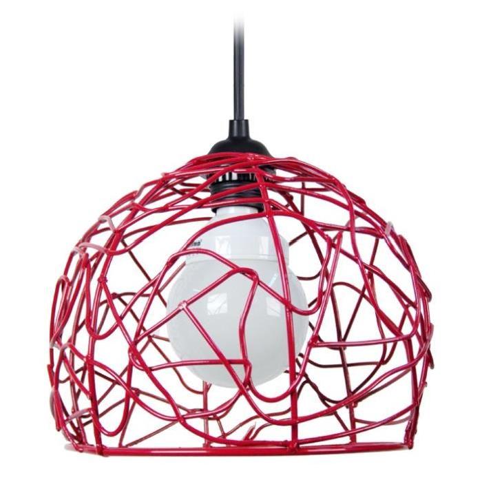 BASKET Suspension boule métal fil torçadé - 35x35x100 cm - Rouge