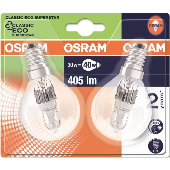 OSRAM Lot de 2 ampoules Eco-Halogenes E14 30 W équivalent a 40 W forme sphérique