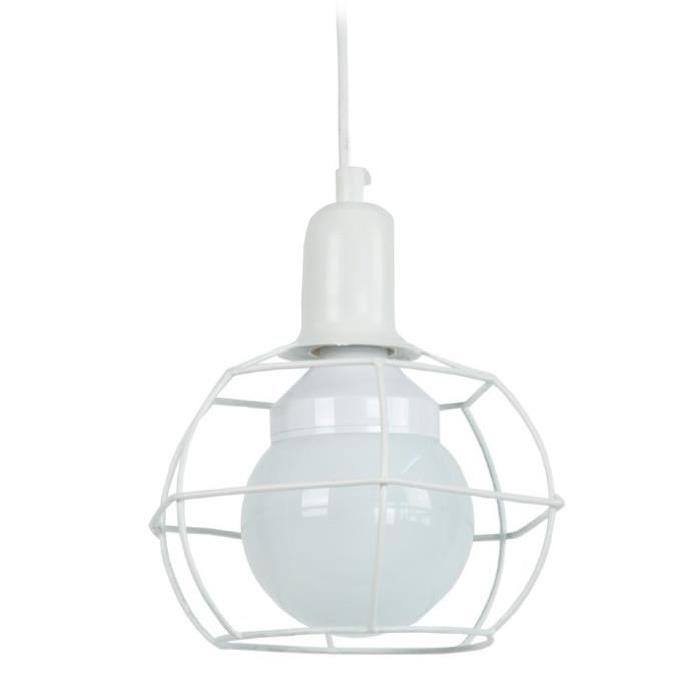 HEX GLOBE Suspension fil acier - 18x18x80 cm - Blanc