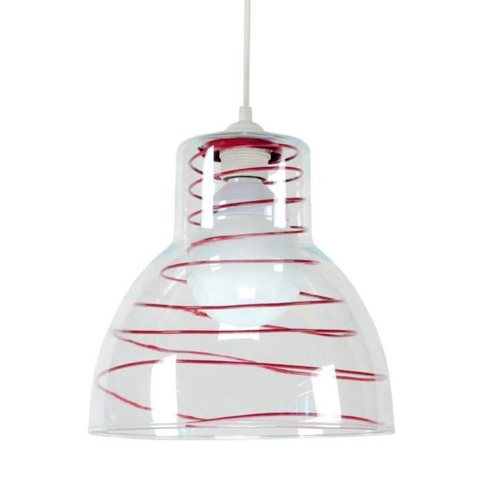 CLOCHE Suspension fil acier verre soufflé - 25x25x90 cm - Rose