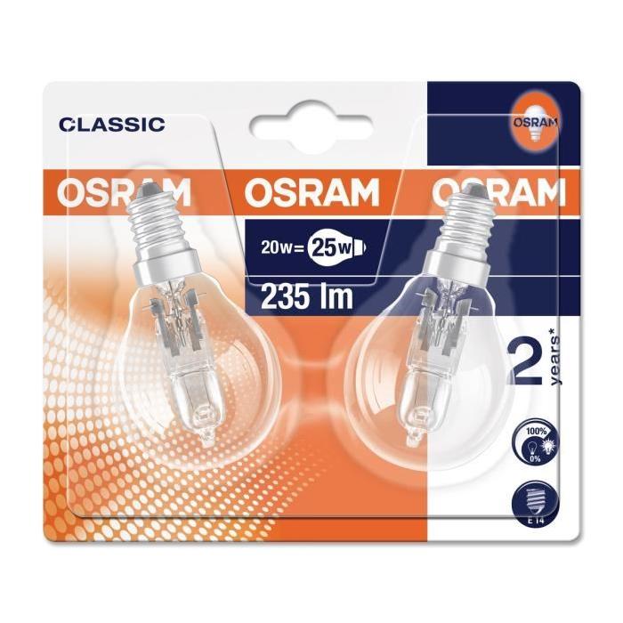 OSRAM Lot de 2 ampoules Eco-Halogenes E14 20 W équivalent a 25 W forme sphérique