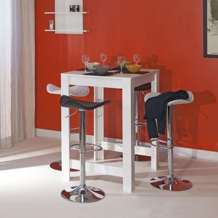 CURRY Table-bar de 2 a 4 personnes style contemporain mélaminé blanc mat - L 80 x L 70 cm