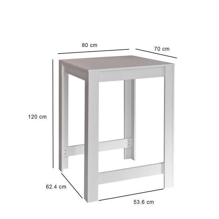 CURRY Table-bar de 2 a 4 personnes style contemporain mélaminé blanc mat - L 80 x L 70 cm
