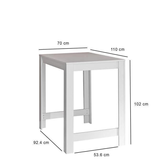CURRY Table-bar de 2 a 4 personnes style contemporain mélaminé blanc mat - L 110 x l 70 cm