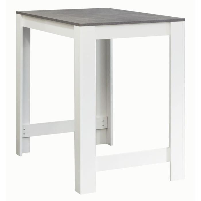 CURRY Table bar de 2 a 4 personnes style contemporain blanc mat et effet béton - L 110 x l 70 cm