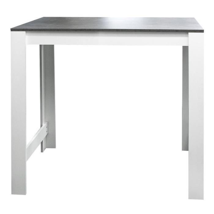 CURRY Table bar de 2 a 4 personnes style contemporain blanc mat et effet béton - L 110 x l 70 cm