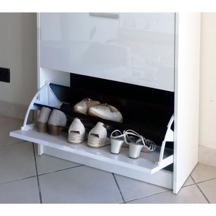 KLAKET Meuble a chaussures contemporain blanc haute brillance - L 74 cm