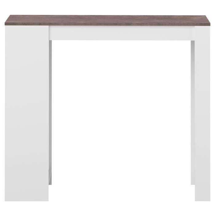 CURRY Table bar de 2 a 4 personnes style contemporain blanc mat et effet béton - L 115 x l 50 cm