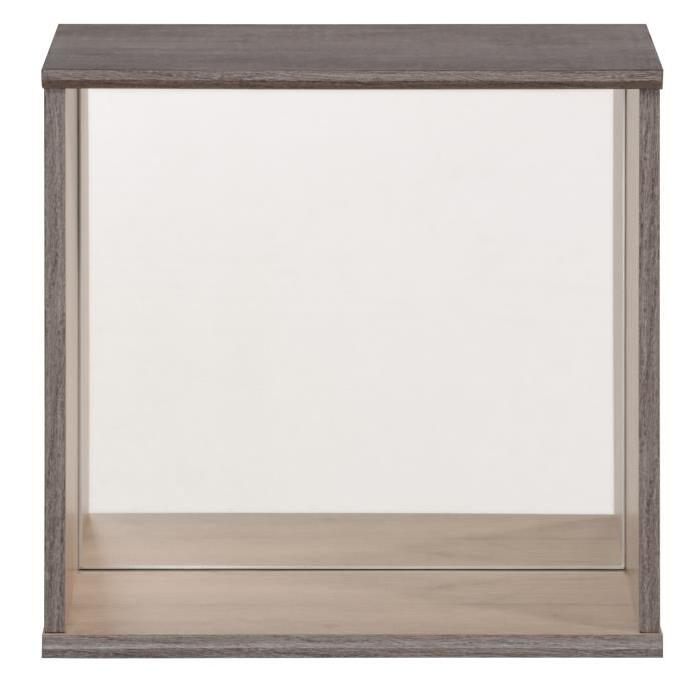Etagere décorative carrée CARA avec miroir 35x34x19 cm décor chene brooklyn et pin brűlé