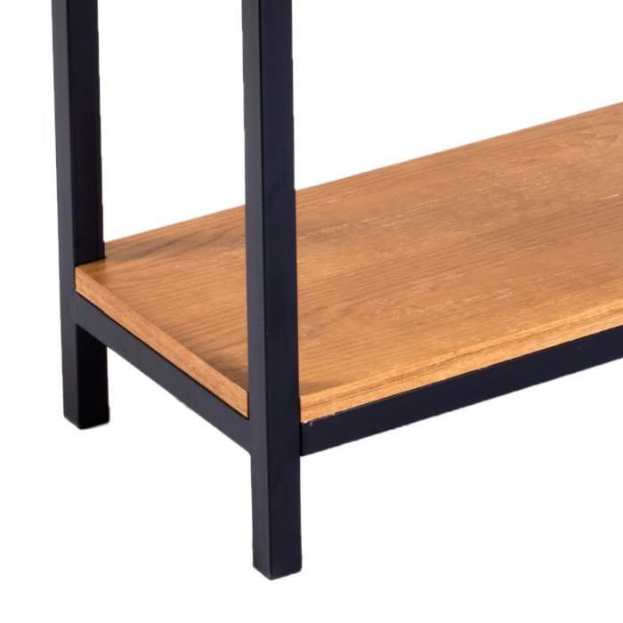 FACTO Etagere meuble style industriel en métal époxy noir + plateau placage bois chene massif vernis - L 75 cm