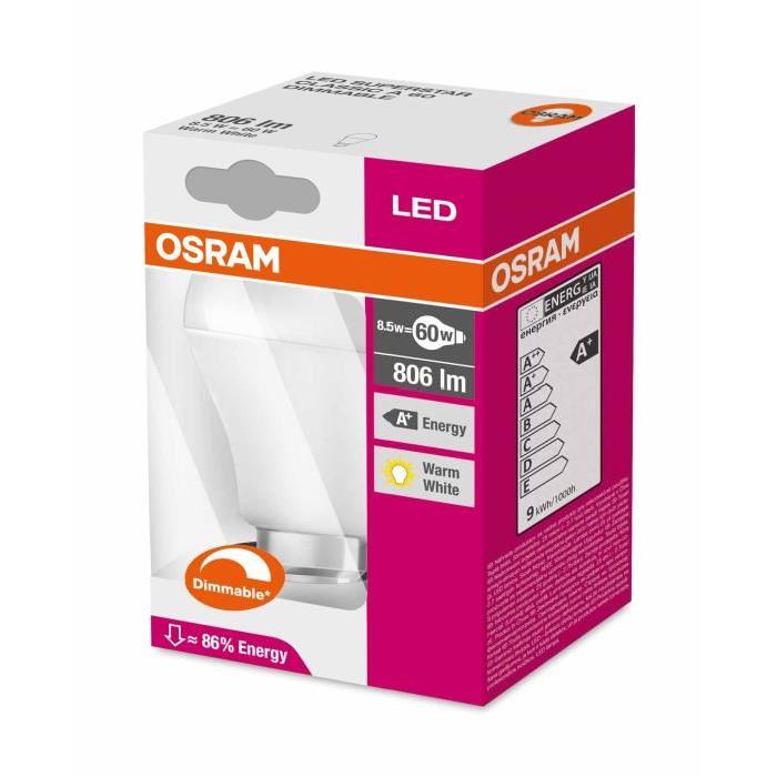 OSRAM Ampoule LED B22 9 W équivalent a 60 W blanc chaud dimmable variateur