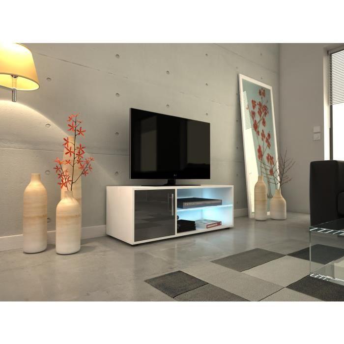 KORA Meuble TV 100 cm avec éclairage LED - Laqué gris