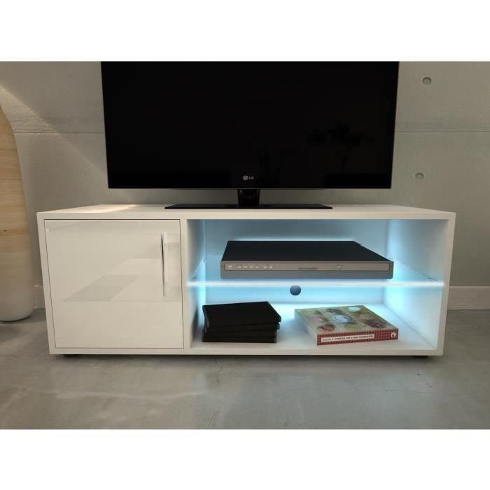 KORA Meuble TV 100 cm avec éclairage LED - Laqué blanc