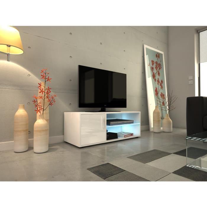 KORA Meuble TV 100 cm avec éclairage LED - Laqué blanc