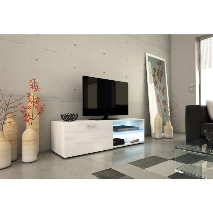 KORA Meuble TV contemporain blanc brillant - L 118cm