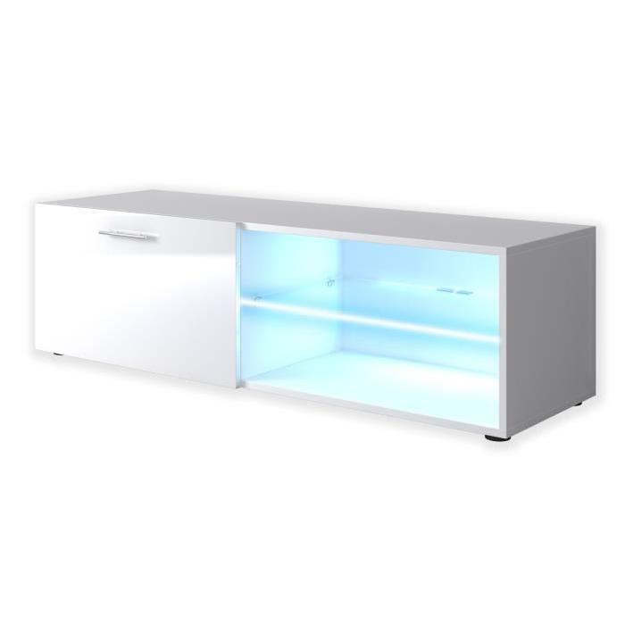 KORA Meuble TV contemporain blanc brillant - L 118cm