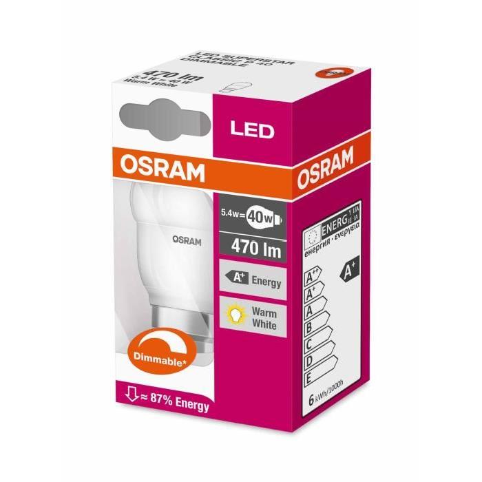 OSRAM Ampoule LED B22 6 W équivalent a 40 W blanc chaud dimmable variateur