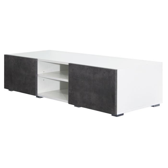 LIME Meuble TV contemporain blanc et décor beton - L 140 cm