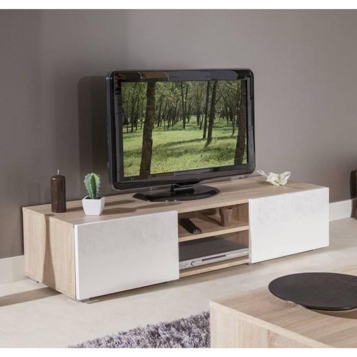 LIME Meuble TV contemporain blanc et chene - L 140 cm