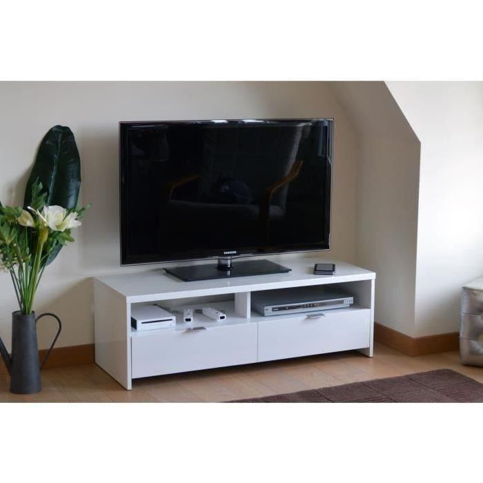 BANCO Meuble TV contemporain blanc brillant - L 110 cm