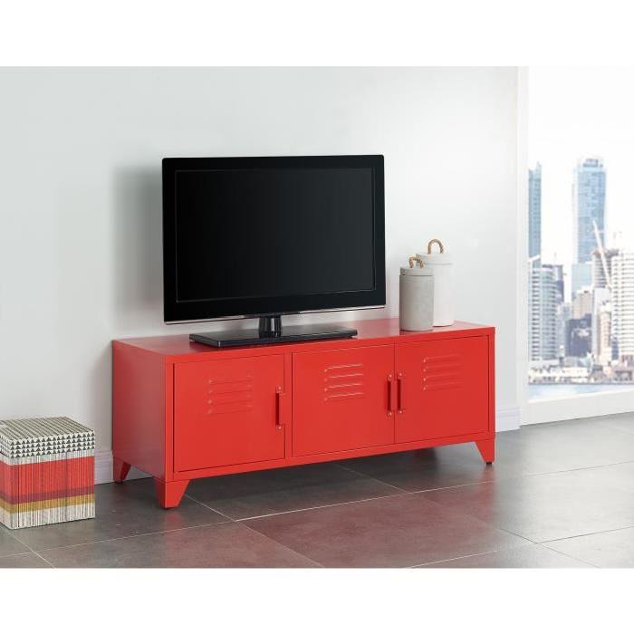 CAMDEN Meuble TV industriel en métal laqué rouge - L 120 cm