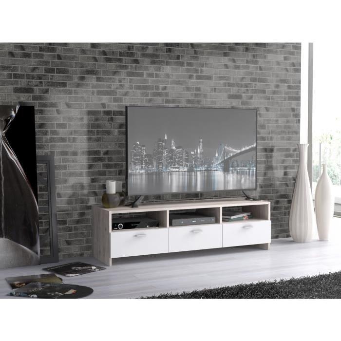 FINLANDEK Meuble TV HELPPO contemporain décor chene et blanc - L 120cm