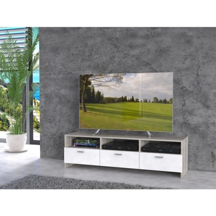 FINLANDEK Meuble TV HELPPO contemporain décor chene et blanc - L 120cm
