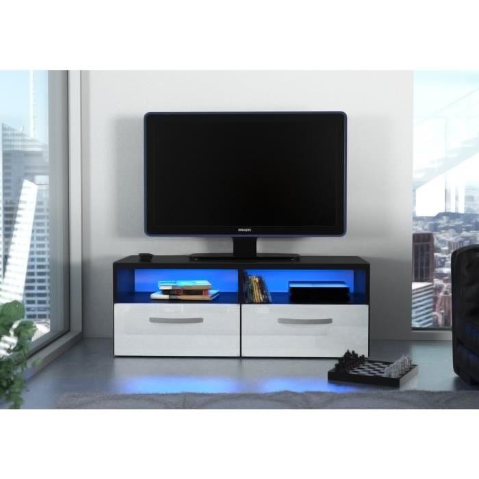 KOSMO Meuble TV contemporain poignées en aluminium avec LED noir haute brillance - L 97 cm