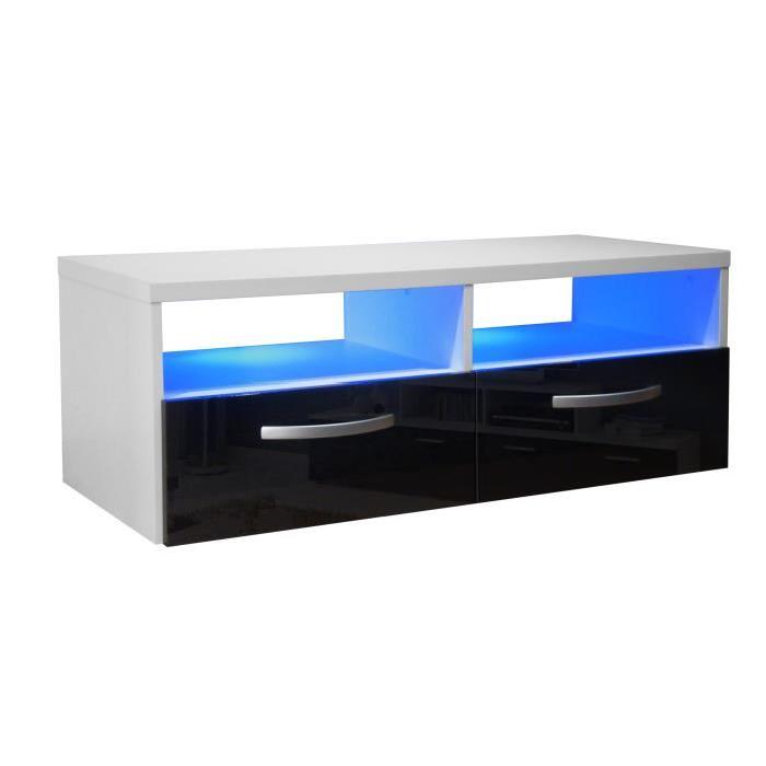 KOSMO Meuble TV contemporain poignées en aluminium avec LED blanc haute brillance - L 97 cm