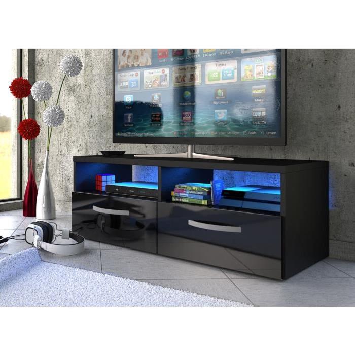 KOSMO 2 Meuble TV LED contemporain décor noir brillant L 97 cm