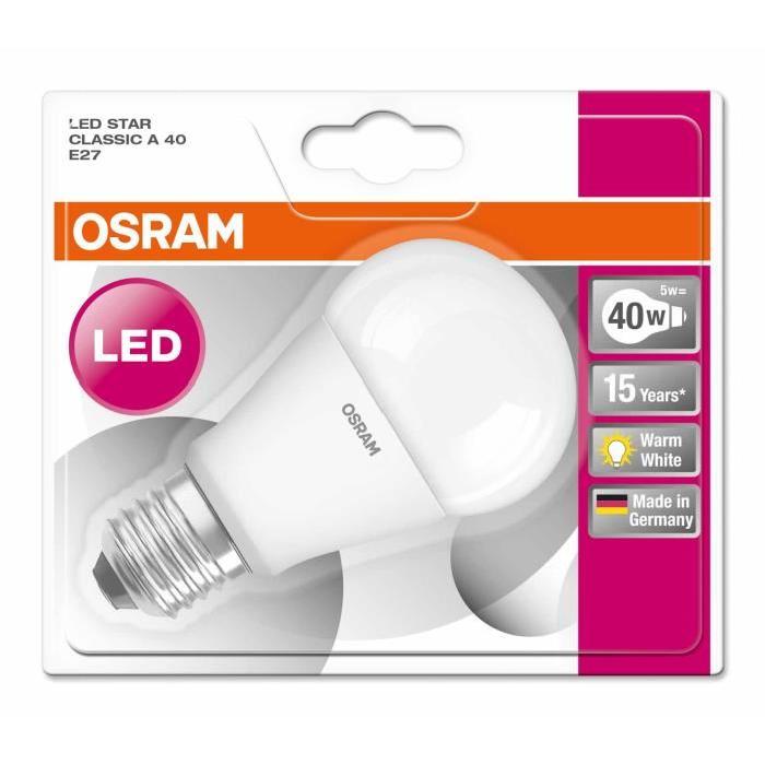 OSRAM Ampoule LED E27 5 W équivalent a 40 W blanc chaud