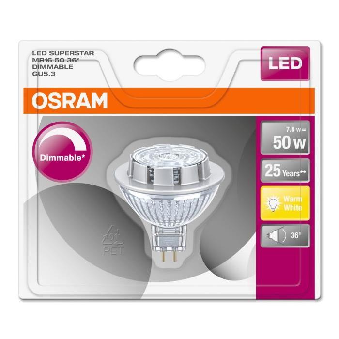 OSRAM Ampoule Spot LED MR16 GU5,3 7,8 W équivalent a 50 W blanc chaud dimmable