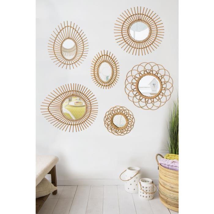 SUNNY Miroir en rotin forme ronde Ř30 cm beige