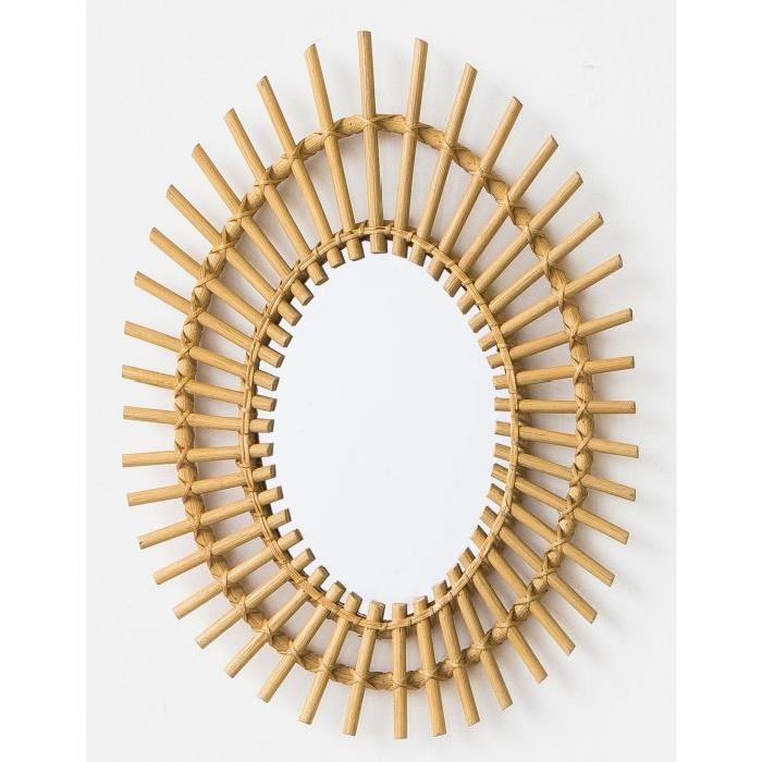 SUNNY Miroir en rotin de forme ovale Ř30x36 cm beige