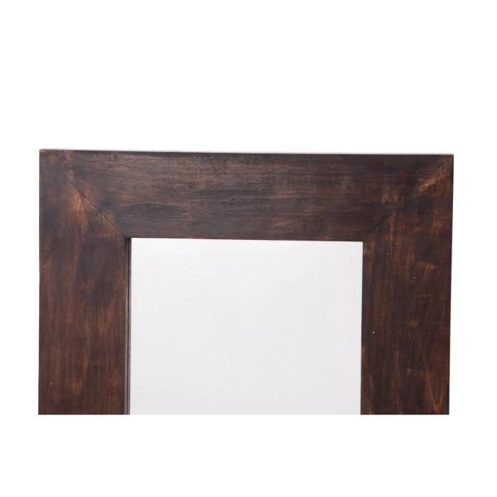 Miroir mural déco bois - 90 x 60 x 5 cm -Manche marron