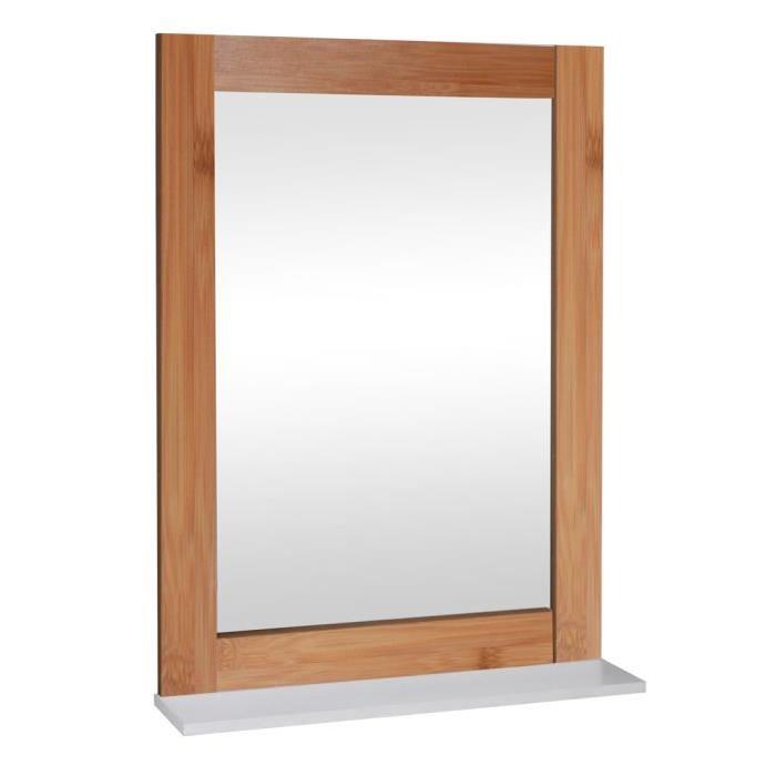 Miroir de salle de bain 50 cm - Laqué blanc brillant et marron