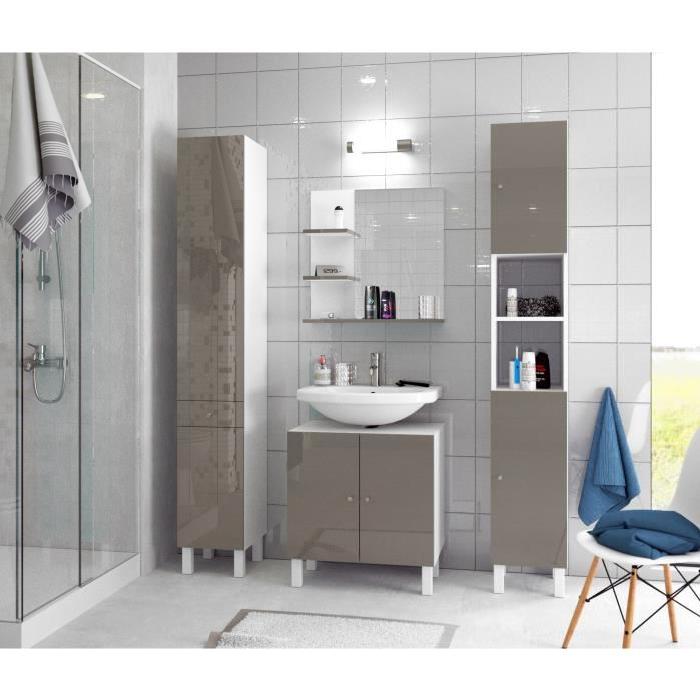 CORAIL Meuble miroir de salle de bain 60 cm - Taupe Haute Brillance