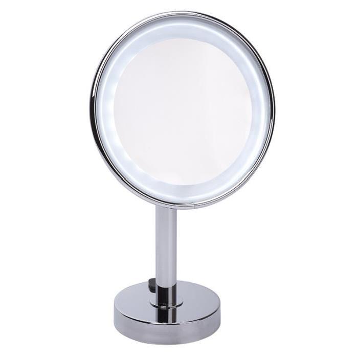 GERSON Miroir grossissant a poser lumineux LED - Chromé - Ř 20 cm - H36 cm