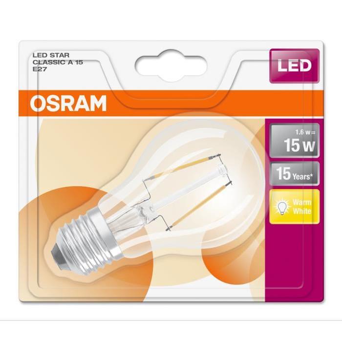 OSRAM Ampoule LED E27 standard claire 1,2 W équivalent a 15 W blanc chaud